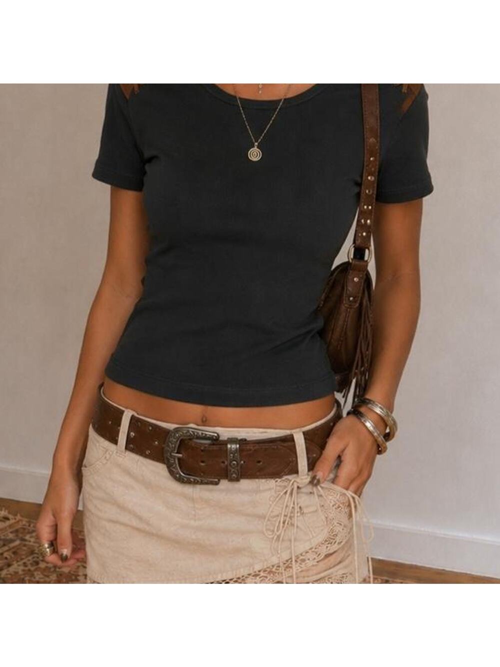 Vintage Vtg y2k Ralph Lauren suede lace up grommet tee